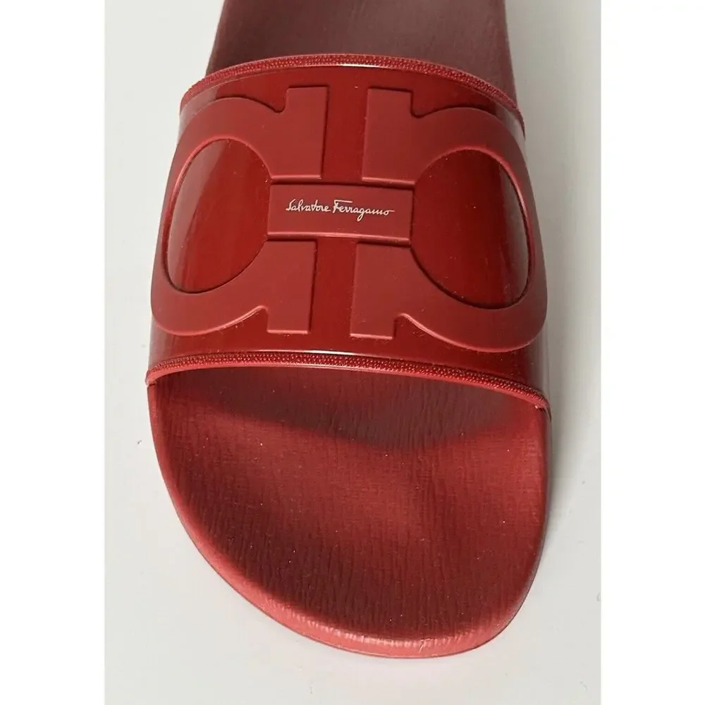 NIB Salvatore Ferragamo Groove Men's Rubber Slide Sandals Red 9 US 0751899 IT